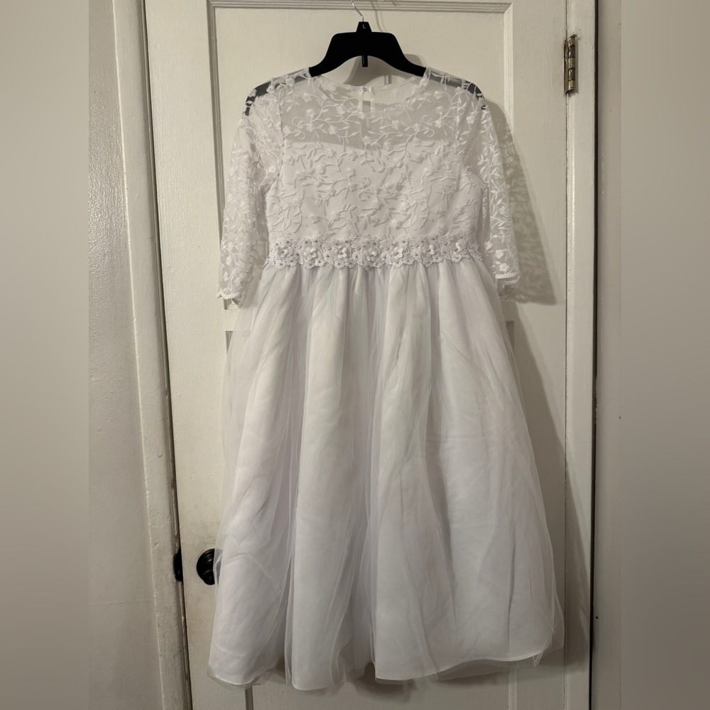 NEW Baptism Flower Girl First Communion Formal Girls White Dress $118 Sz14